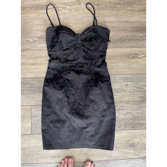 Vintage 1980's Gunne Sax Women's Lace Bodycon Mini Dress Black Size 5/6 - Picture 1 of 5